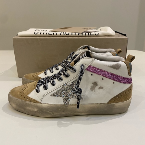 Golden Goose Shoes - Golden Goose Mid Star White/Cappuccino/Purple NIB